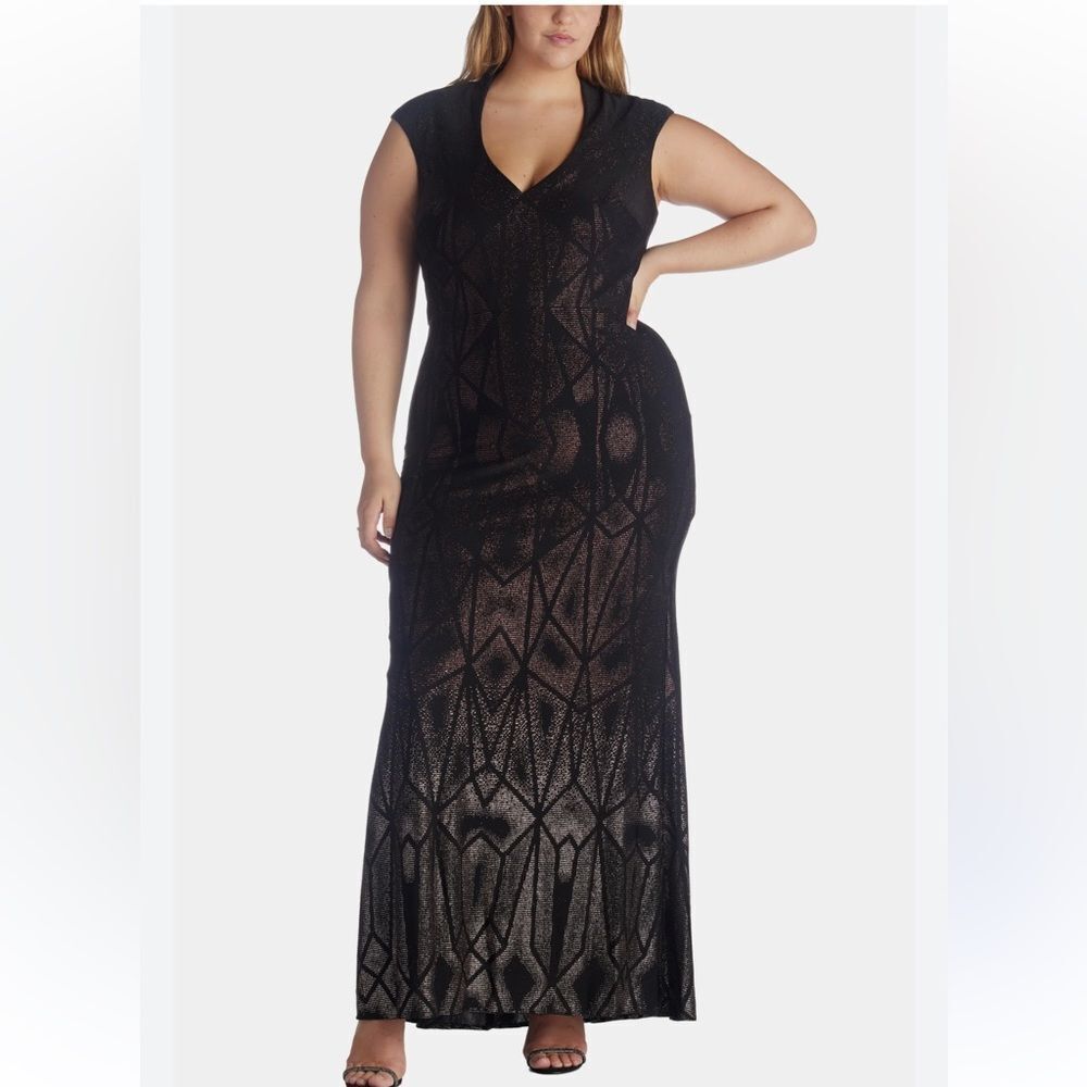 Betsy & Adam Glitter Ombr Cap Sleeve Dress Nwt